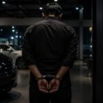 Ilustrasi pria diborgol di showroom mobil terkait kasus dugaan penggelapan aset usaha dan judi online di Ciputat Timur, Tangerang Selatan.