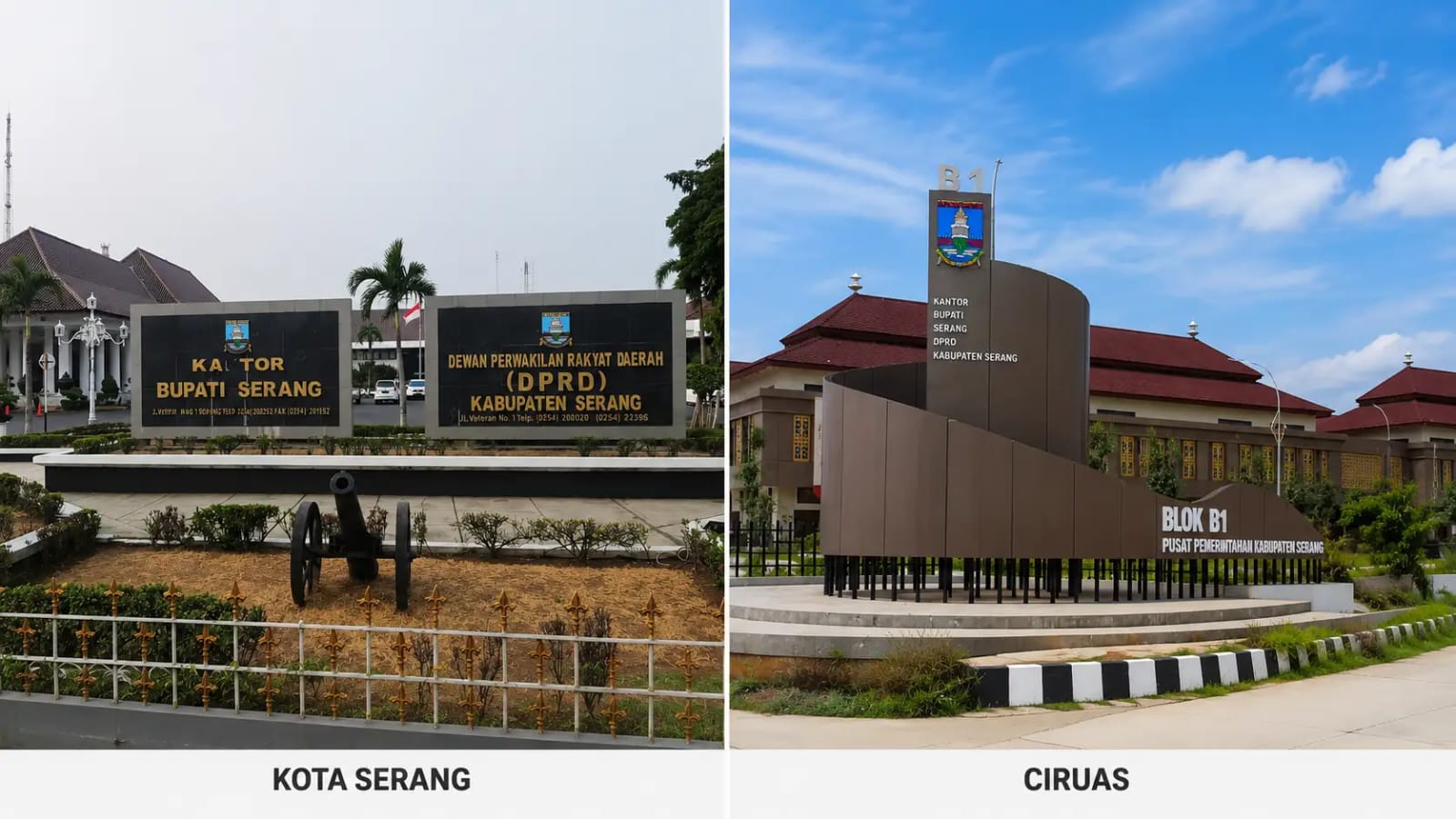 Kantor Bupati Serang di Kota Serang dan kawasan Puspemkab Ciruas Kabupaten Serang