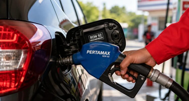 Nozzle Pertamax mengisi tangki kendaraan di SPBU Pertamina setelah kenaikan harga BBM non-subsidi.