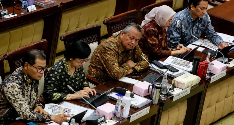 Pjs Gubernur Bank Indonesia Destry Damayanti mengikuti rapat kerja bersama DPR di Jakarta.