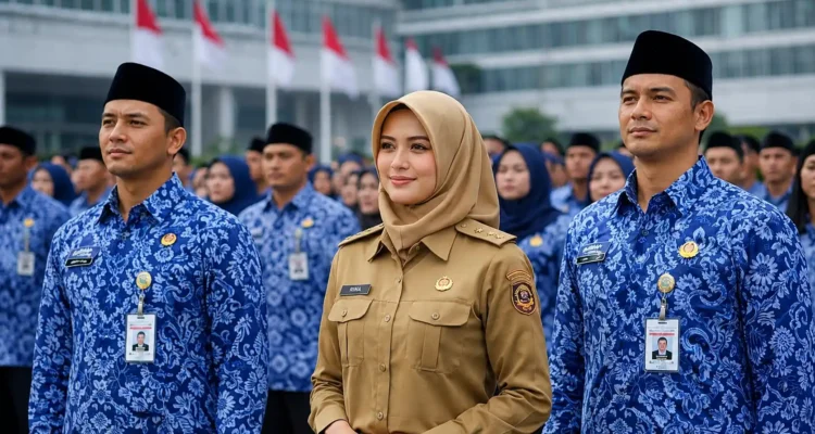 Aparatur Sipil Negara (ASN) mengikuti apel. Pemerintah menyiapkan tambahan Transfer ke Daerah untuk membantu 490 pemda membayar gaji ASN.