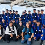 Delegasi PWI Banten bersama personel Ditpolairud Polda Banten dalam operasi pencarian di Selat Sunda