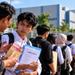Ilustrasi dugaan percaloan kerja di Banten dengan uang Rp100.000 dan pelamar membawa berkas lamaran.