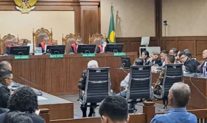 Suasana sidang perkara Febrie Adriansyah di Pengadilan Tipikor Jakarta terkait dugaan TPPU.