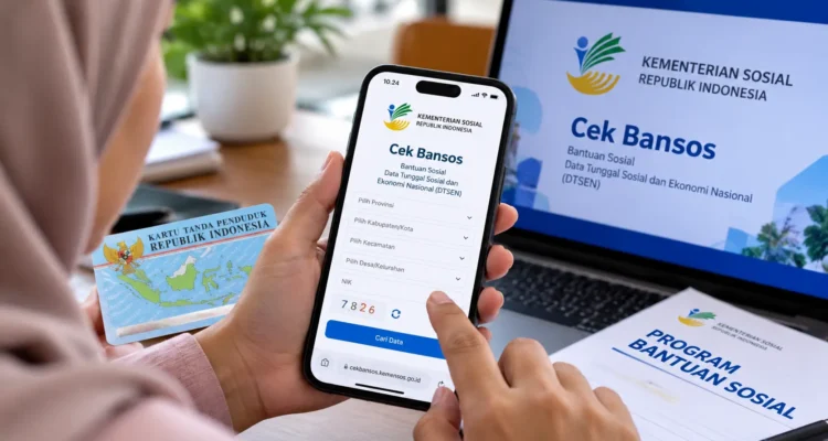 Warga memeriksa informasi bantuan sosial melalui layanan Cek Bansos secara daring.