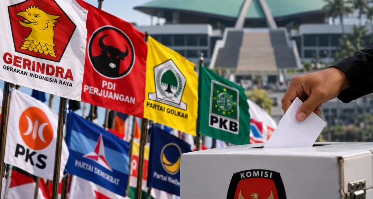 Ilustrasi bendera partai politik Indonesia dalam konteks survei elektabilitas Poltracking 2026