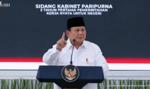 Pidato Kabinet Paripurna di Podium Presiden Prabowo Subianto dalam Sidang Kabinet Paripurna di Istana Kepresidenan, Jakarta, 21 Oktober 2026.