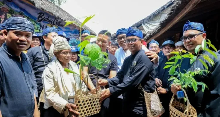 Kegiatan penyerahan bibit pohon dalam Gerakan Baduy Lestari di kawasan masyarakat adat Baduy, Lebak, Banten.