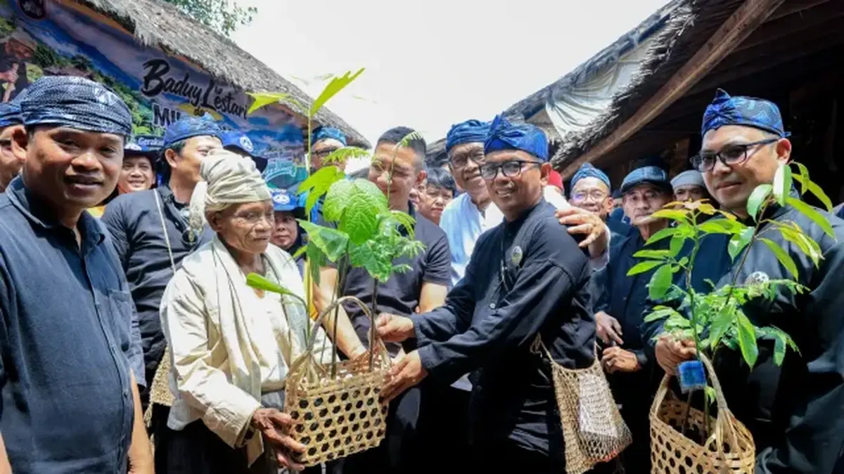 Kegiatan penyerahan bibit pohon dalam Gerakan Baduy Lestari di kawasan masyarakat adat Baduy, Lebak, Banten.